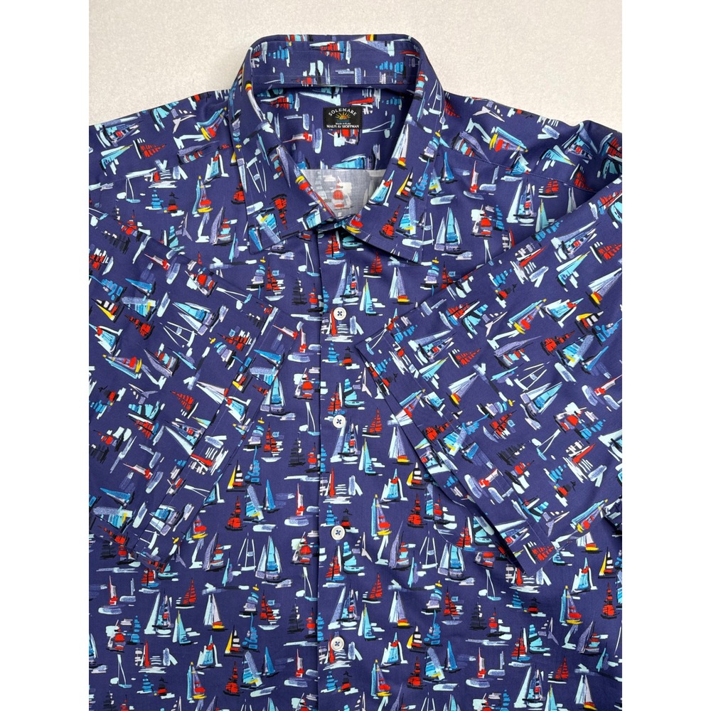 Solemare Button Up Shirt Sailboat Print Short Sleeve Casual Men's Size XXL EUC